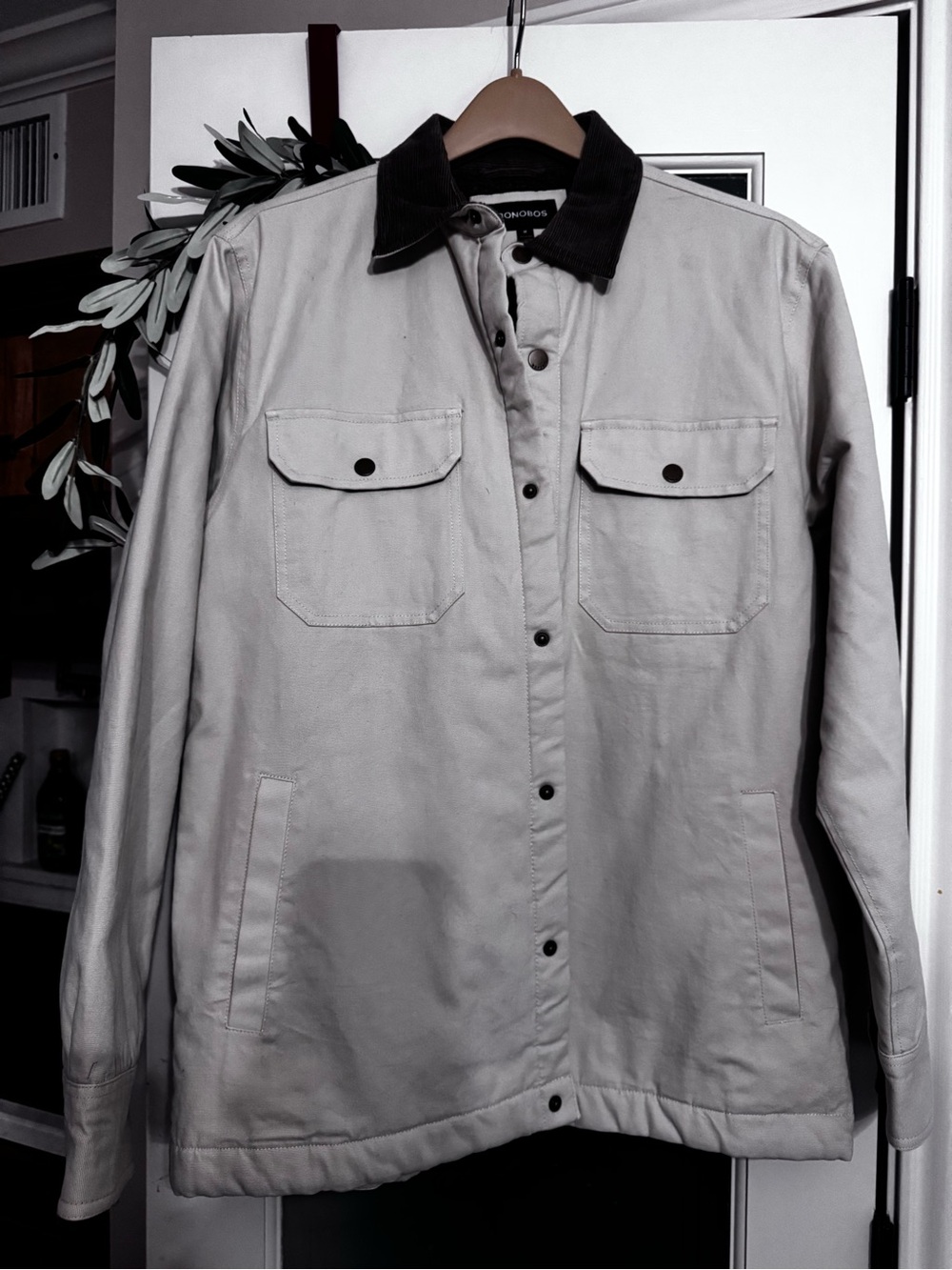 Bonobos Beige/Khaki Field Jacket with Brown Contrast Collar